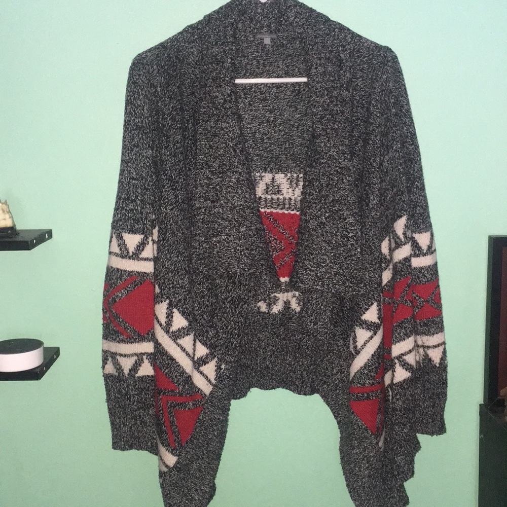 Tribal Pattern Open Front Sweater